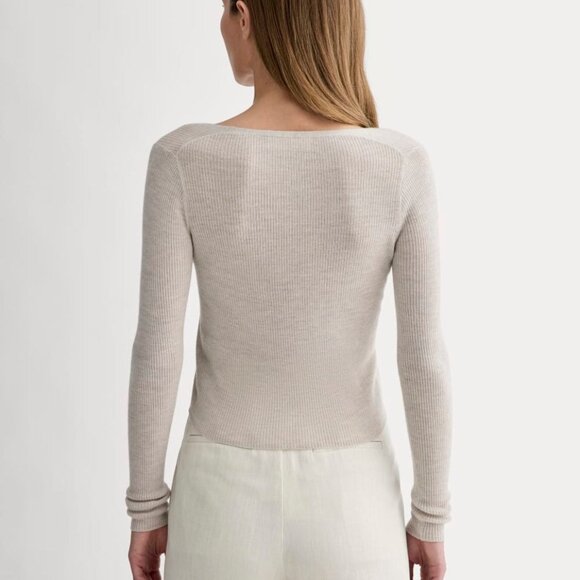 Everlane The Cardigan in Ultrasoft Merino Heather Oatmeal Size Small - Picture 2 of 5